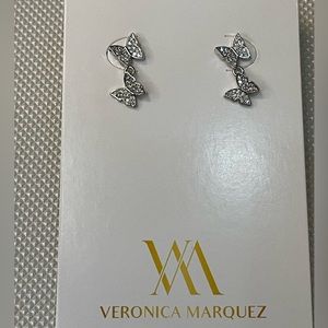 New S925 sterling silver double butterfly earrings, silver color.